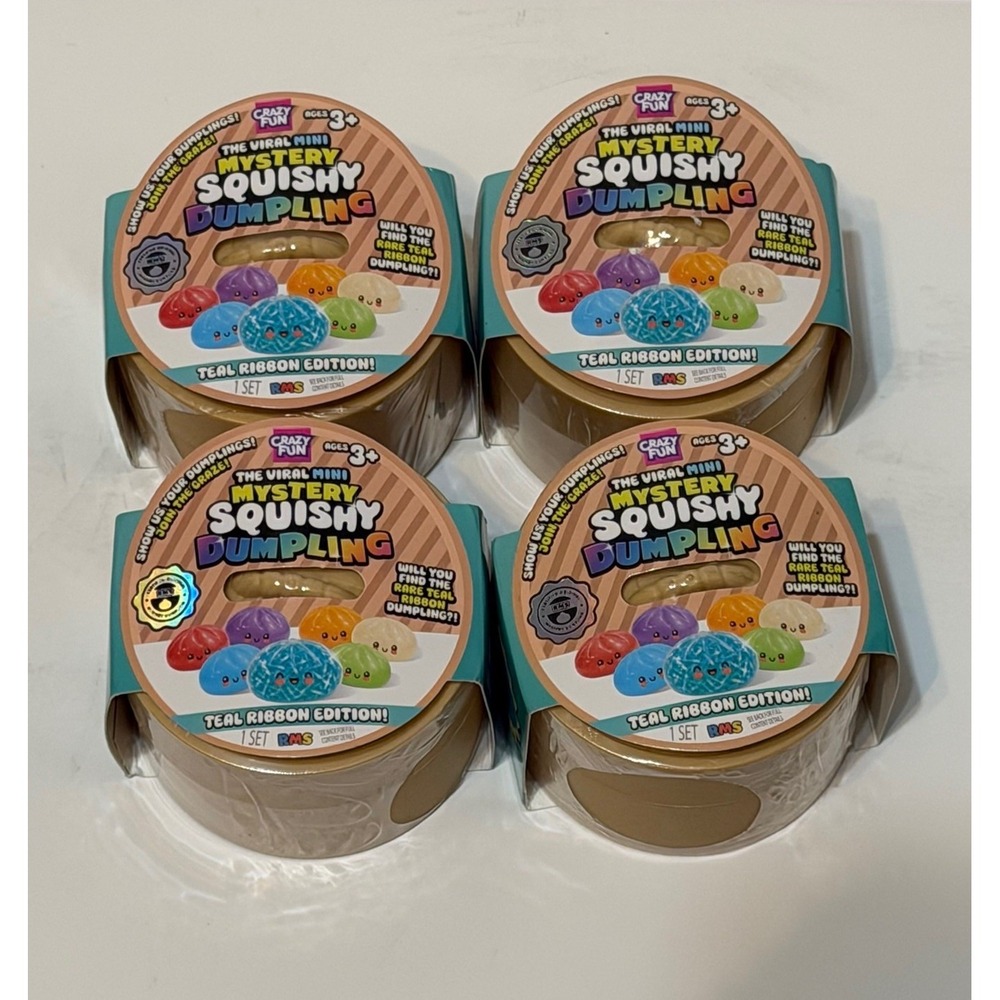 RMS Mini Mystery Squishy Dumpling Viral Teal Ribbon Edition Fidget Lot Of 4